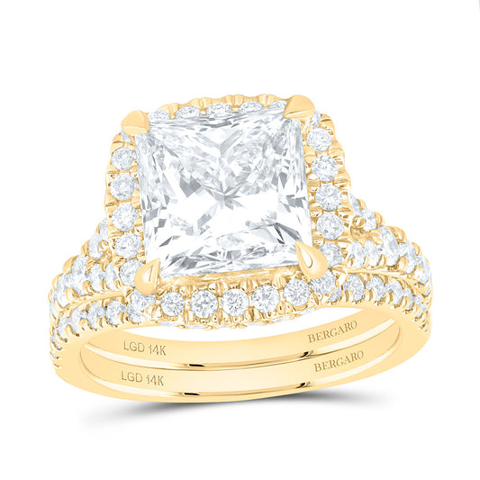 14K Yellow Gold 5 1/3 Cttw Lab Grown Diamond 4 Cttw Center Princess Cushion Single Halo Bridal Set