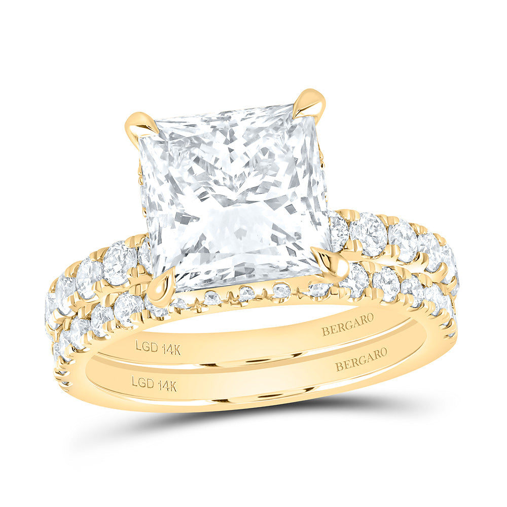 14K Yellow Or White Gold 5 1/3 Cttw Lab Grown Diamond 4 Cttw Center Princess Bridal Set