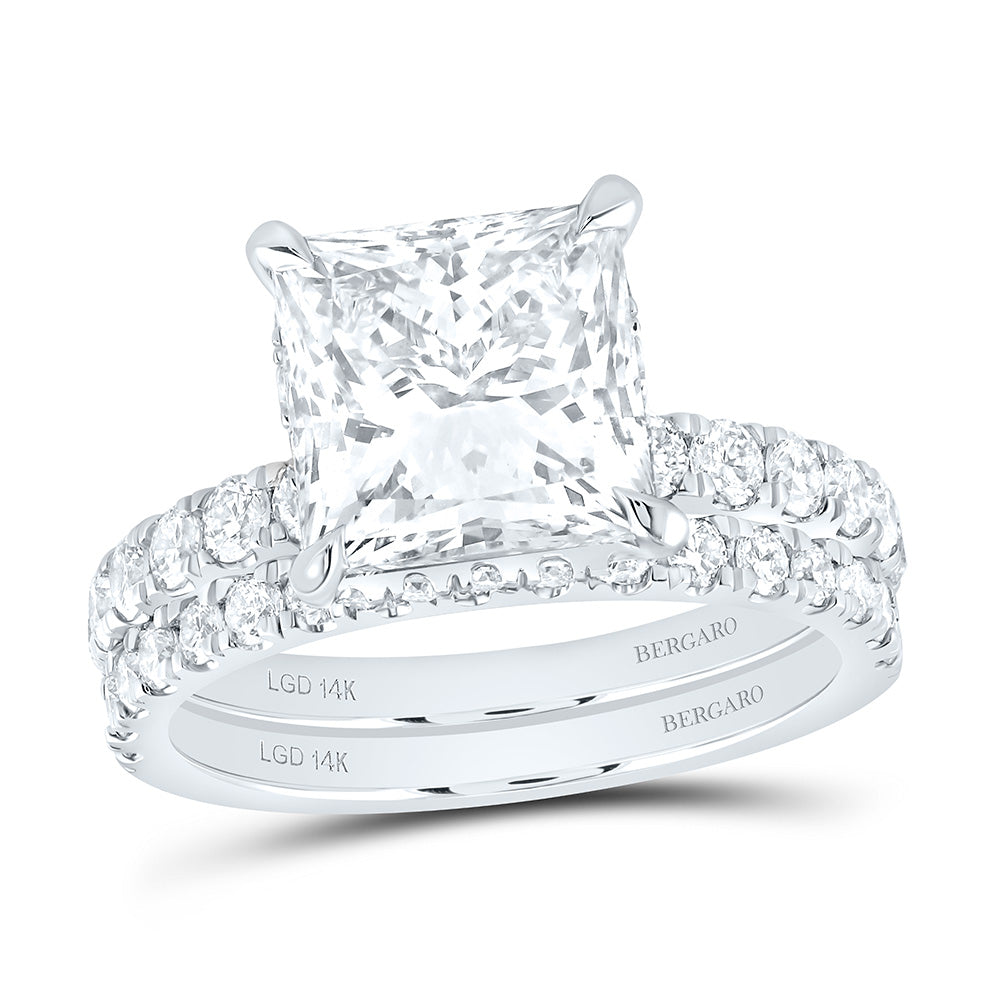 14K Yellow Or White Gold 5 1/3 Cttw Lab Grown Diamond 4 Cttw Center Princess Bridal Set