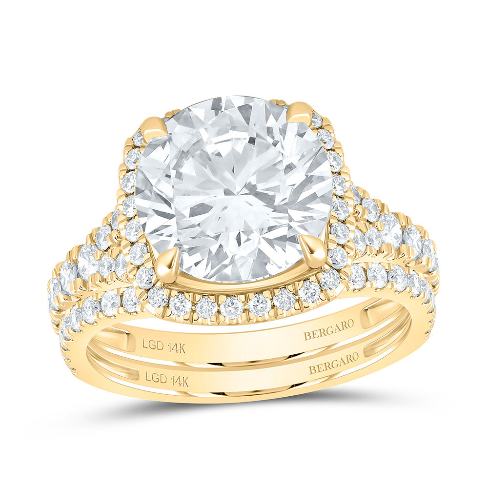 14K Yellow Or White Gold 5 Cttw Lab Grown Diamond 4 Cttw Center Round Cushion Single Halo Bridal Set