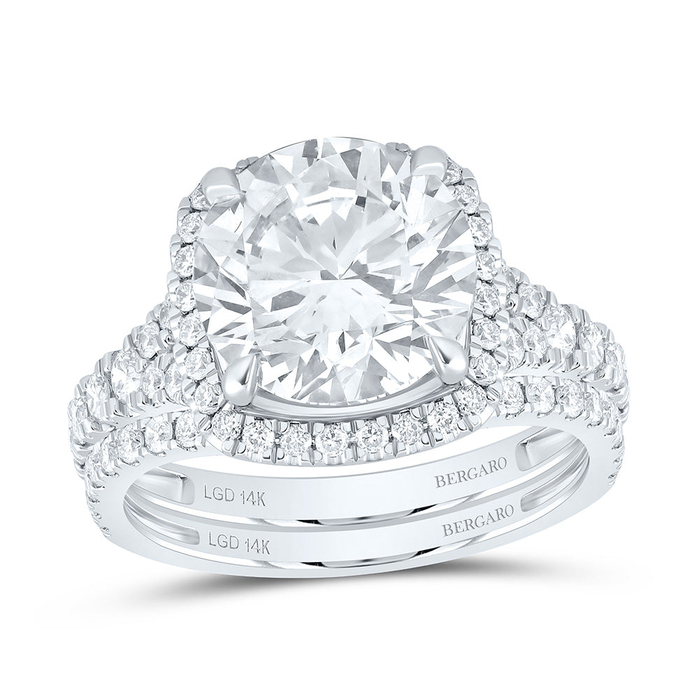 14K Yellow Or White Gold 5 Cttw Lab Grown Diamond 4 Cttw Center Round Cushion Single Halo Bridal Set