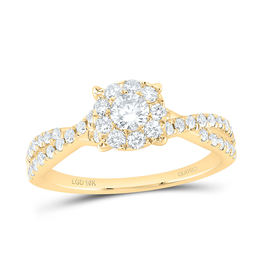 10K Yellow Or White Gold 3/4 Cttw Lab Grown Diamond 1/5 Cttw Center Round Fashion Round Promise Ring
