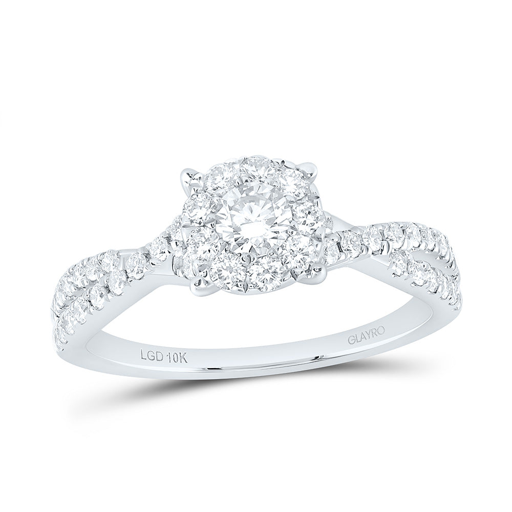 10K Yellow Or White Gold 3/4 Cttw Lab Grown Diamond 1/5 Cttw Center Round Fashion Round Promise Ring