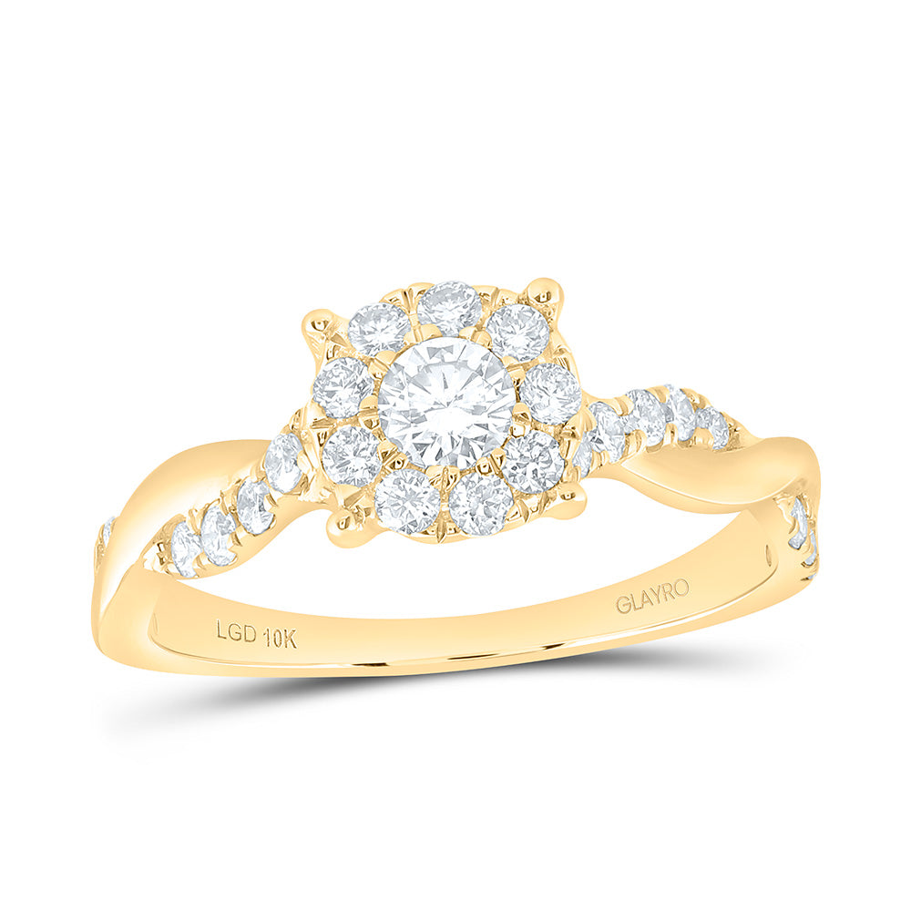 10K Yellow Or White Gold 3/4 Cttw Lab Grown Diamond 1/5 Cttw Center Round Fashion Round Promise Ring