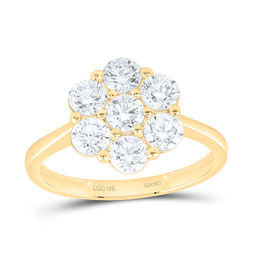10K Yellow Or White Gold 1 1/2 Cttw Lab Grown Diamond Fashion Flower Ring