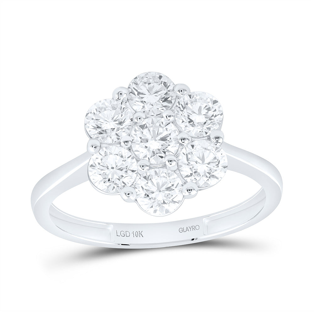 10K Yellow Or White Gold 1 1/2 Cttw Lab Grown Diamond Fashion Flower Ring