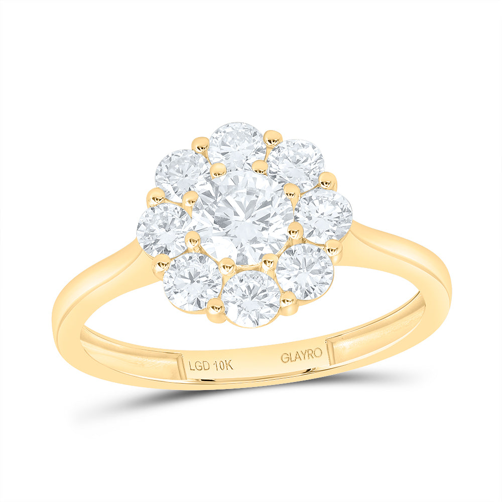 10K Yellow Or White Gold 1 Cttw Lab Grown Diamond 3/8 Cttw Center Round Fashion Flower Ring