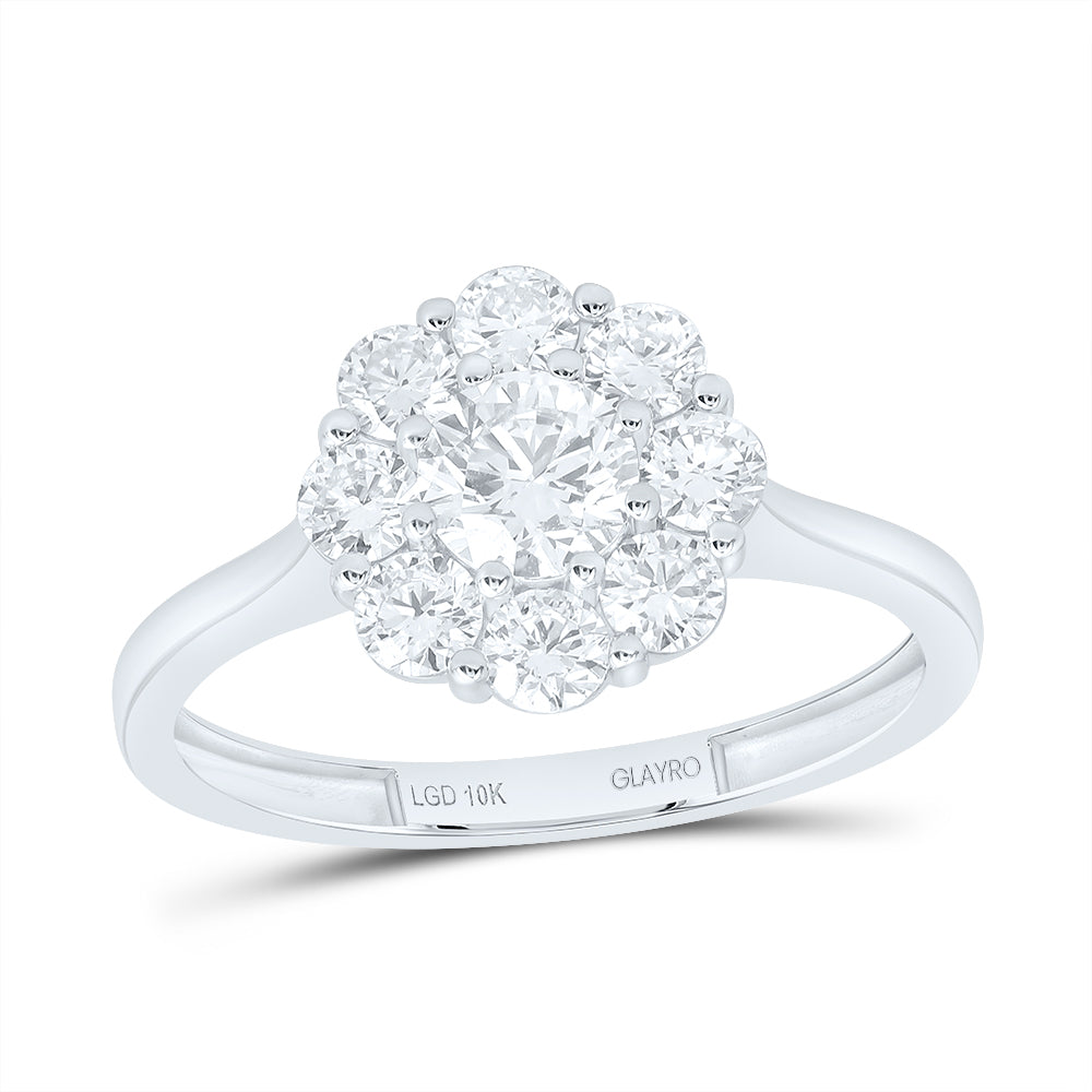 10K Yellow Or White Gold 1 Cttw Lab Grown Diamond 3/8 Cttw Center Round Fashion Flower Ring