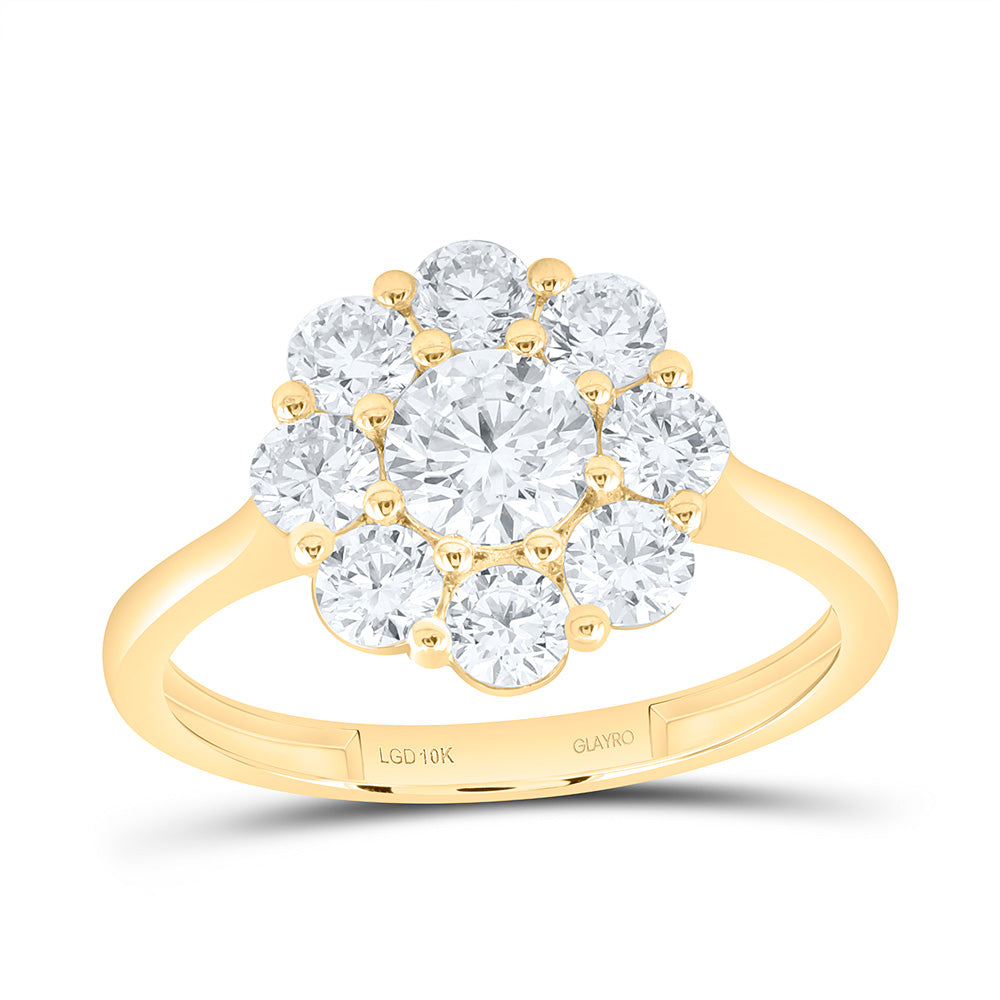 10K Yellow Or White Gold 1 1/2 Cttw Lab Grown Diamond 1/2 Cttw Center Round Fashion Flower Ring