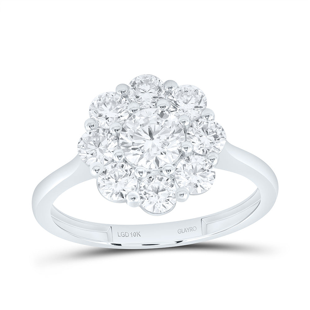 10K Yellow Or White Gold 1 1/2 Cttw Lab Grown Diamond 1/2 Cttw Center Round Fashion Flower Ring