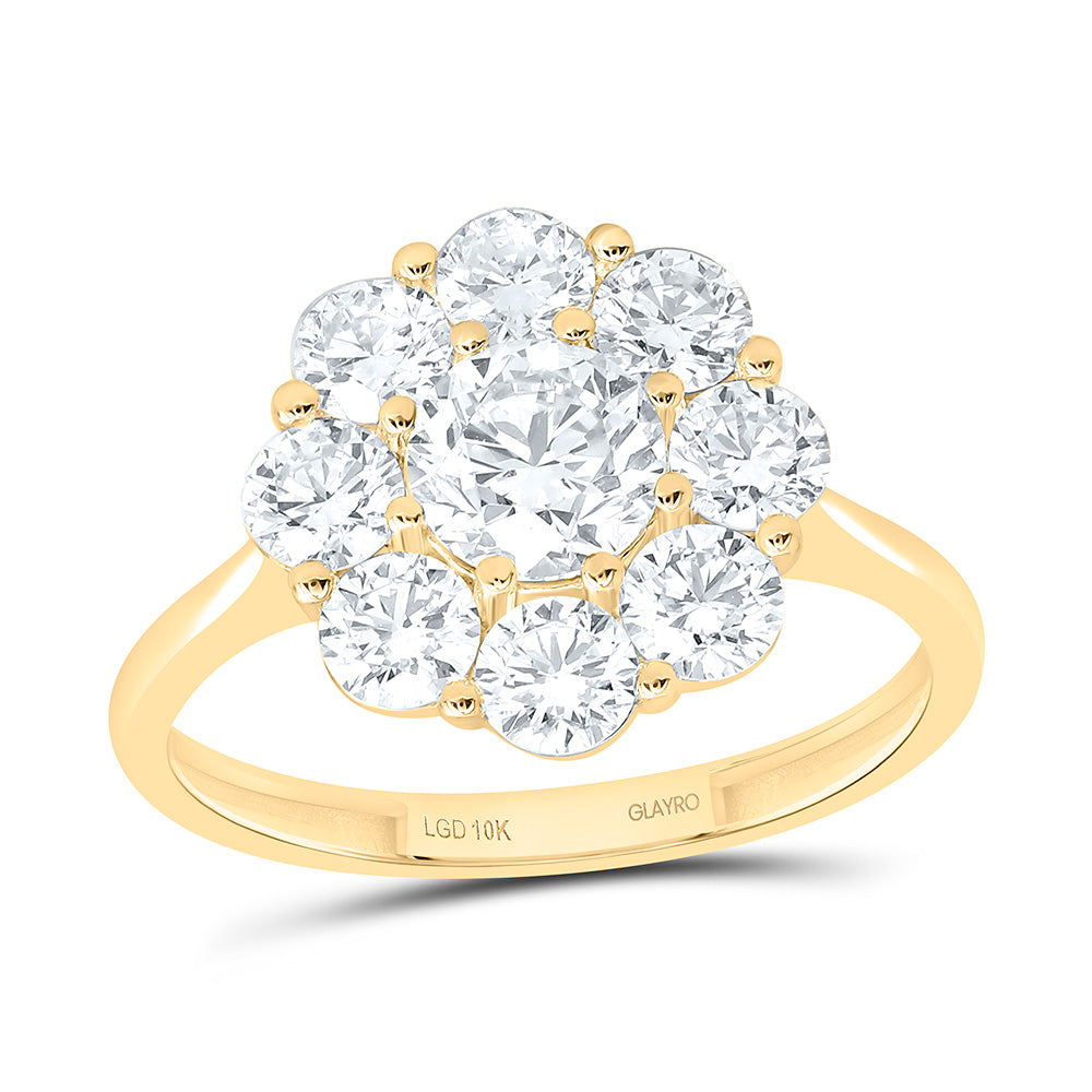 10K Yellow Or White Gold 2 1/5 Cttw Lab Grown Diamond 3/4 Cttw Center Round Fashion Flower Ring
