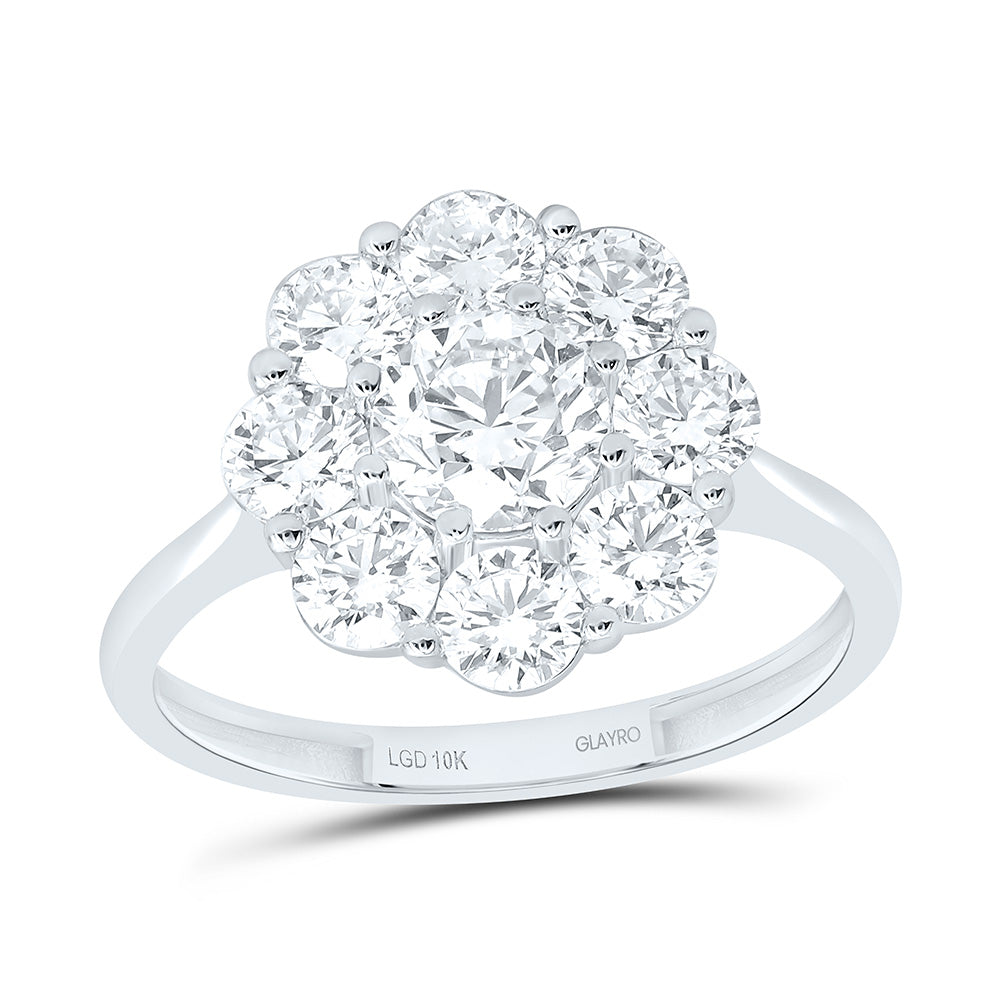 10K Yellow Or White Gold 2 1/5 Cttw Lab Grown Diamond 3/4 Cttw Center Round Fashion Flower Ring