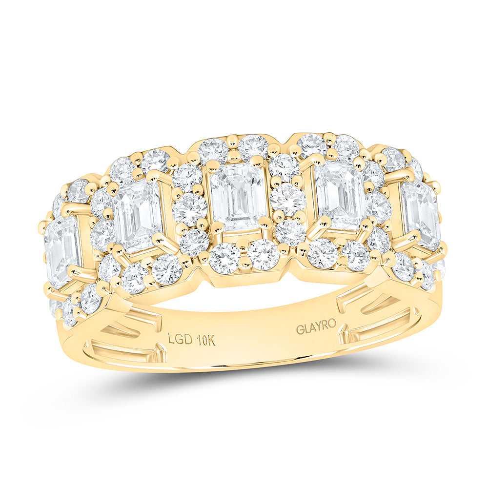 10K Yellow Gold 2 3/4 Cttw Lab Grown Diamond 1/3 Cttw Center Emerald Mens Band