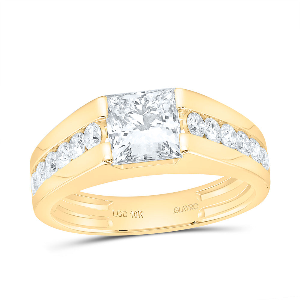 10K Yellow Gold 2 7/8 Cttw Lab Grown Diamond 2 Cttw Center Princess Mens Ring