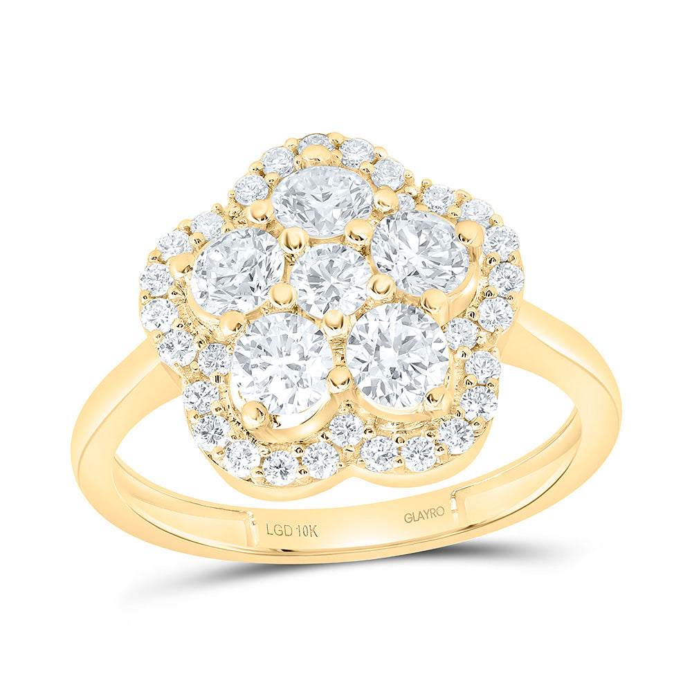 10K Yellow Or White Gold 1 1/3 Cttw Lab Grown Diamond Fashion Flower Ring