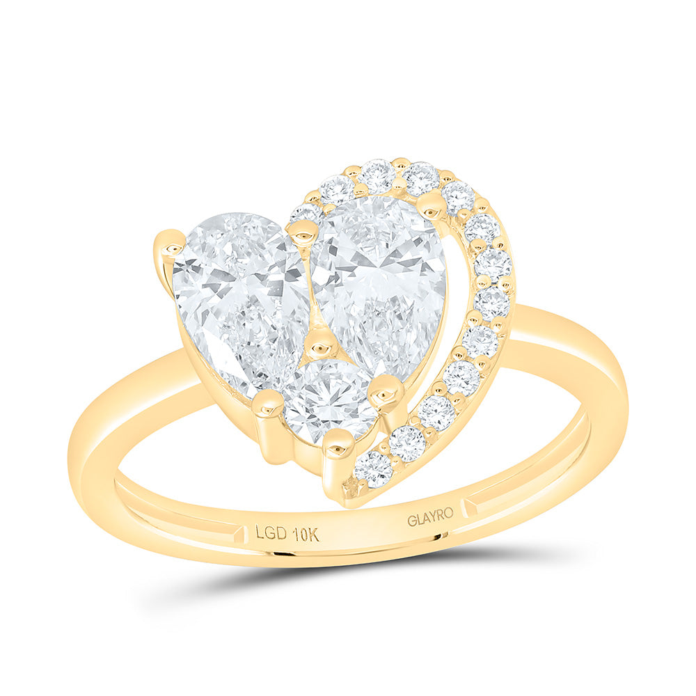 10K Yellow Or White Gold 1 1/2 Cttw Lab Grown Diamond Fashion Heart Ring