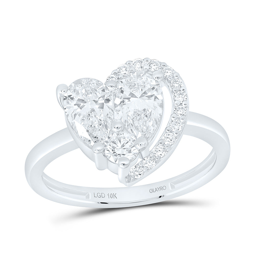 10K Yellow Or White Gold 1 1/2 Cttw Lab Grown Diamond Fashion Heart Ring