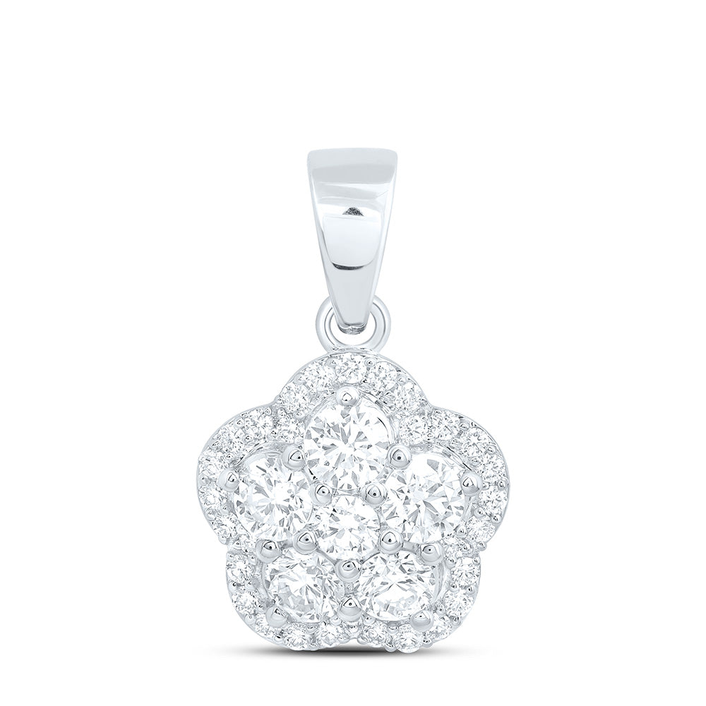 10K Yellow Or White Gold 1 1/3 Cttw Lab Grown Diamond Fashion Flower Pendant