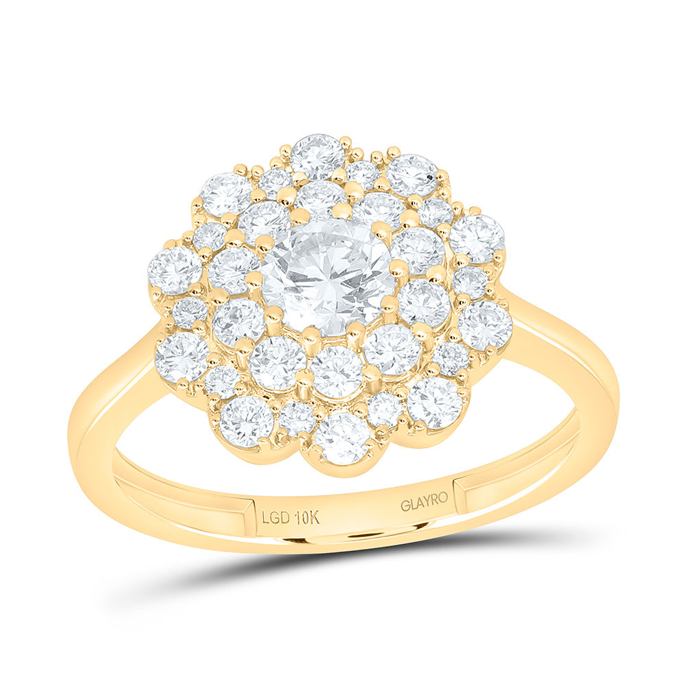 10K Yellow Or White Gold 1 Cttw Lab Grown Diamond 3/8 Cttw Center Round Fashion Flower Ring