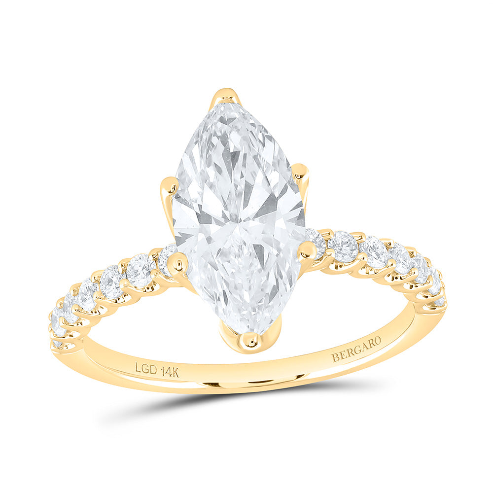 14K Yellow Or White Gold 2 3/8 Cttw Lab Grown Diamond 2 Cttw Center Marquise Engagement Ring