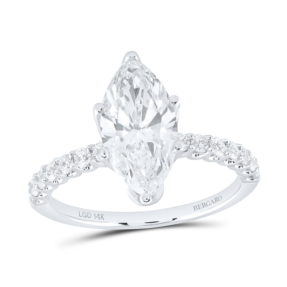 14K Yellow Or White Gold 2 3/8 Cttw Lab Grown Diamond 2 Cttw Center Marquise Engagement Ring