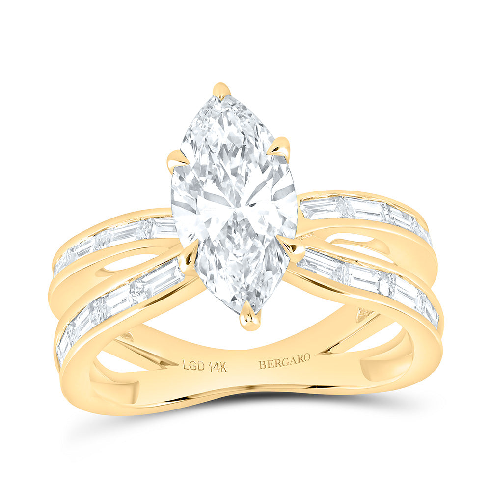 14K Yellow Or White Gold 3 Cttw Lab Grown Diamond 2 Cttw Center Marquise Baguette Marquise Engagement Ring