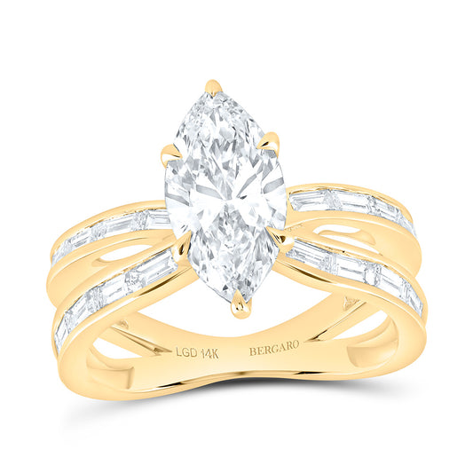 14K Yellow Or White Gold 3 Cttw Lab Grown Diamond 2 Cttw Center Marquise Baguette Marquise Engagement Ring