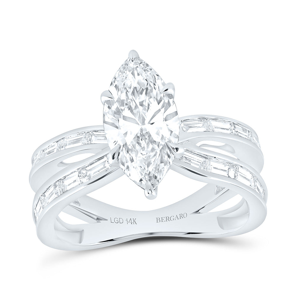 14K Yellow Or White Gold 3 Cttw Lab Grown Diamond 2 Cttw Center Marquise Baguette Marquise Engagement Ring
