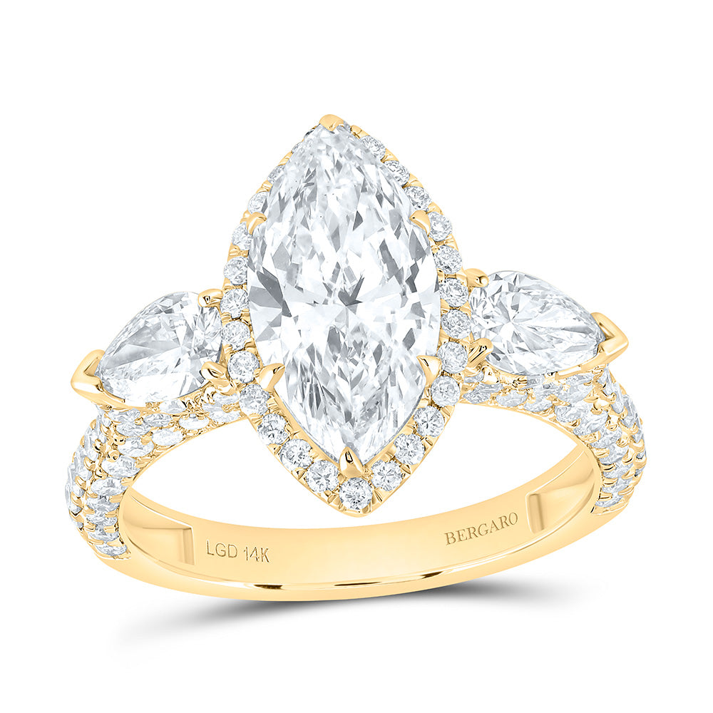 14K Yellow Or White Gold 3 3/4 Cttw Lab Grown Diamond 2 Cttw Center Marquise Single Halo Engagement Ring