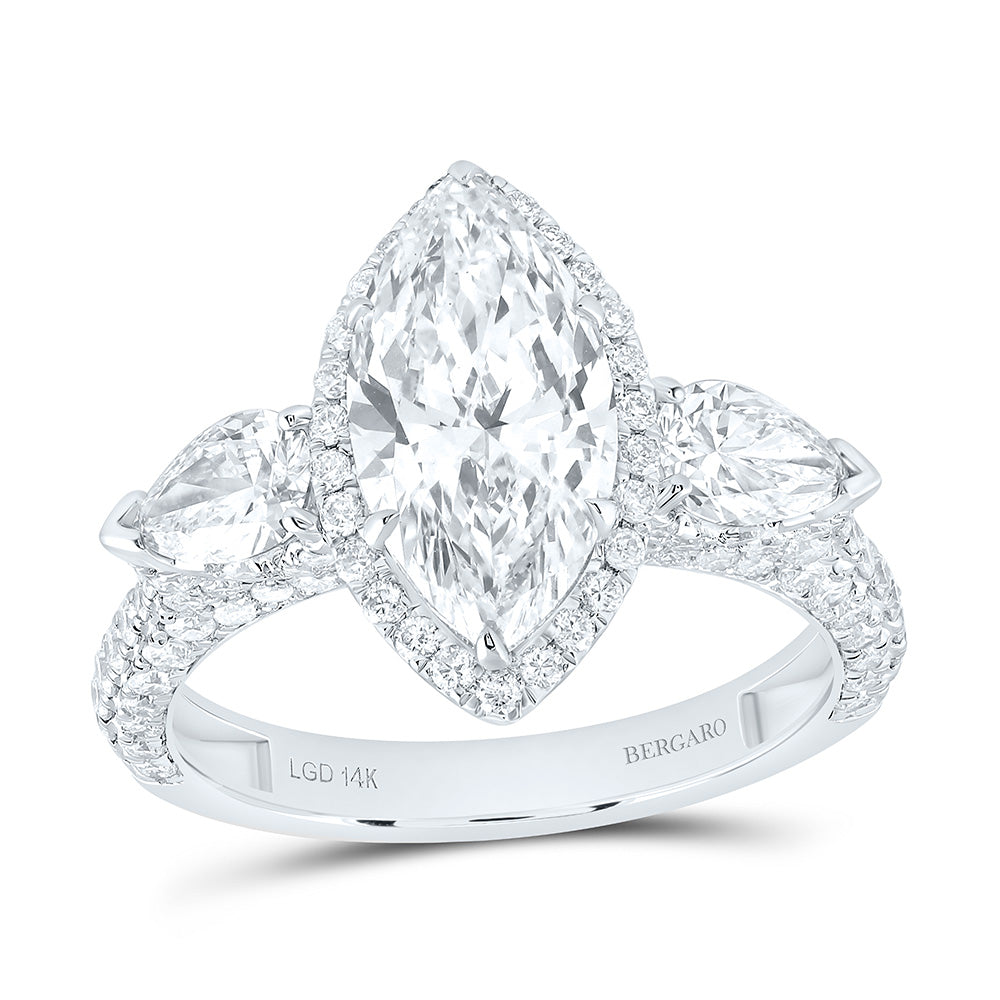 14K Yellow Or White Gold 3 3/4 Cttw Lab Grown Diamond 2 Cttw Center Marquise Single Halo Engagement Ring