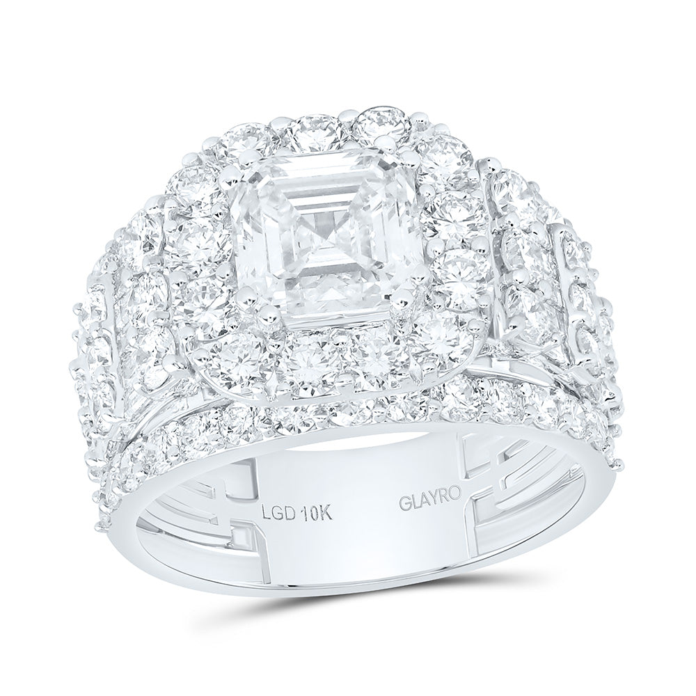 10K Yellow Or White Gold 5 Cttw Lab Grown Diamond 2 Cttw Center Asscher Single Halo Engagement Ring