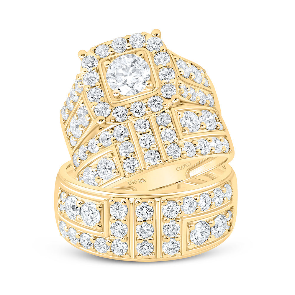 10K Yellow Gold 3 7/8 Cttw Lab Grown Diamond 5/8 Cttw Center Round Fashion Cushion Trio Set
