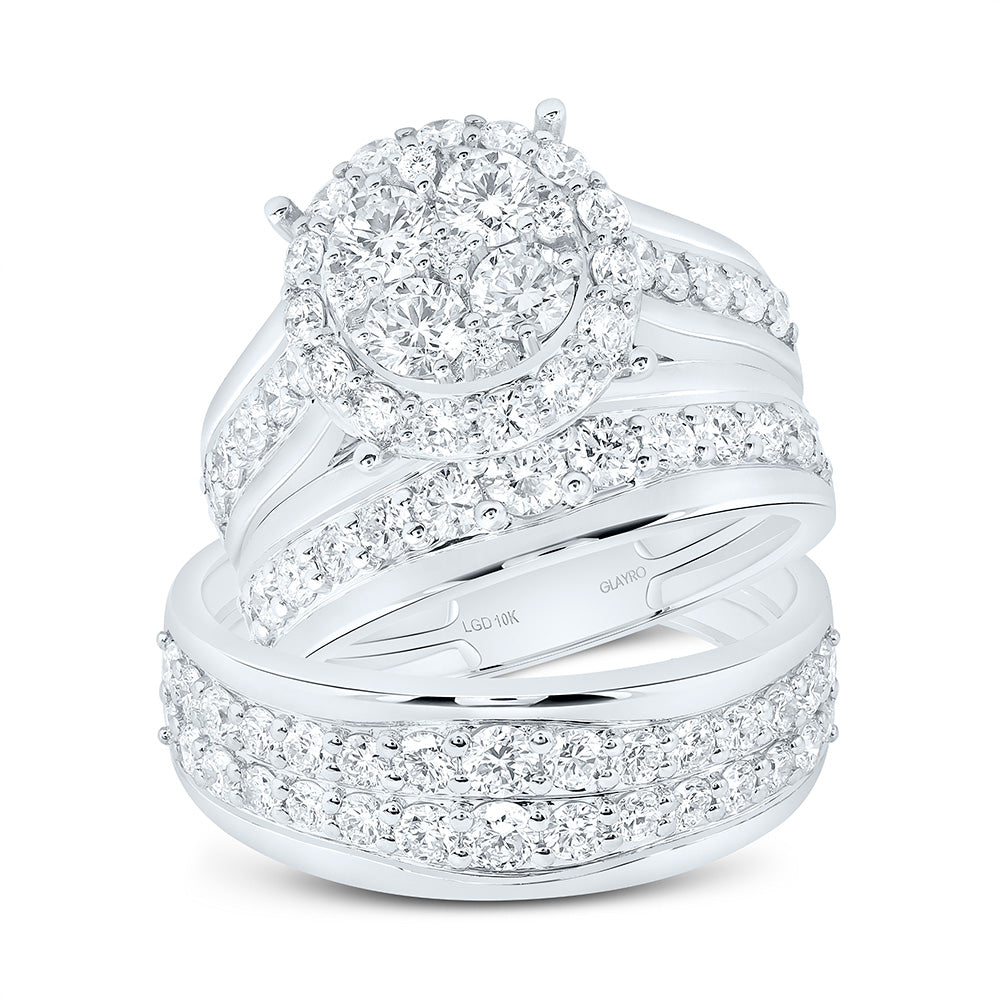 10K Yellow Or White Gold 3 Cttw Lab Grown Diamond Fashion Round Trio Set