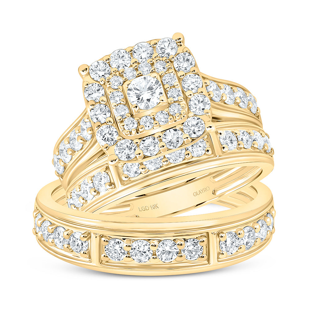 10K Yellow Or White Gold 2 Cttw Lab Grown Diamond Fashion Cushion Trio Set