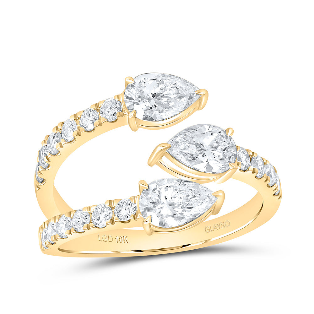 10K Yellow Or White Gold 1 3/4 Cttw Lab Grown Diamond Fashion Pear Cuff Ring