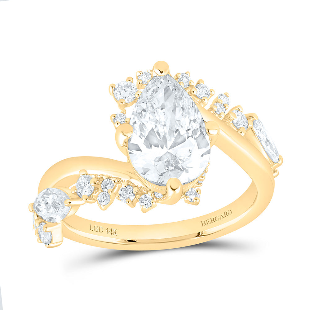 14K Yellow Or White Gold 2 3/4 Cttw Lab Grown Diamond 2 Cttw Center Pear Fashion Ring