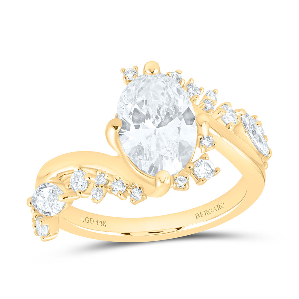 14K Yellow Or White Gold 2 3/4 Cttw Lab Grown Diamond 1/5 Cttw Center Oval Fashion Ring