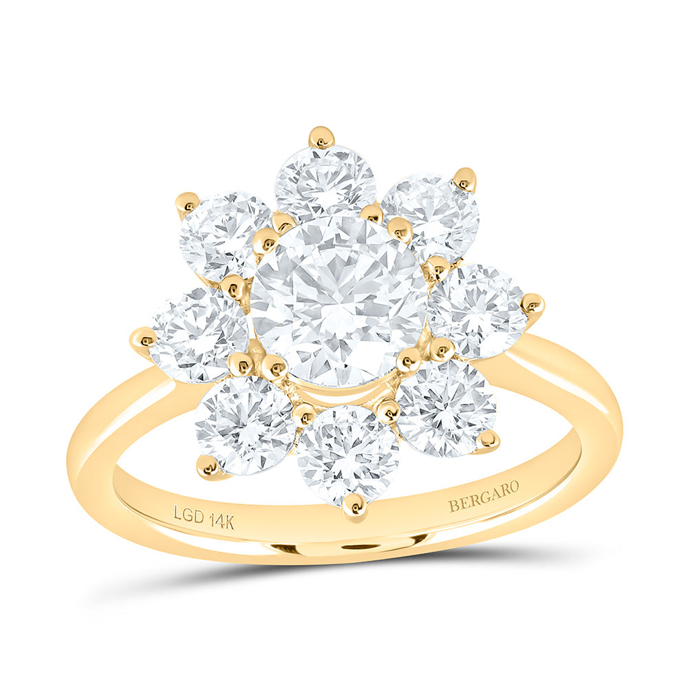 14K Yellow Or White Gold 2 1/2 Cttw Lab Grown Diamond 1 Cttw Center Round Fashion Flower Ring