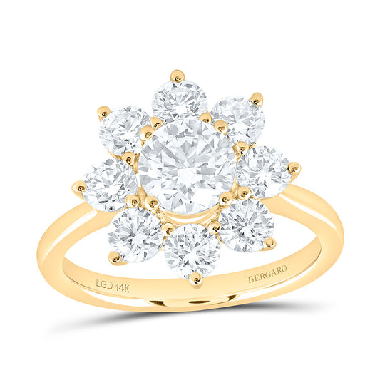14K Yellow Or White Gold 2 1/2 Cttw Lab Grown Diamond 1 Cttw Center Round Fashion Flower Ring