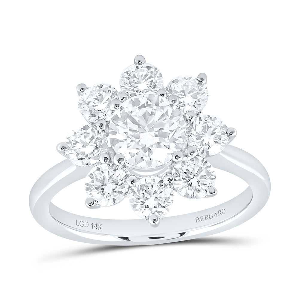 14K Yellow Or White Gold 2 1/2 Cttw Lab Grown Diamond 1 Cttw Center Round Fashion Flower Ring