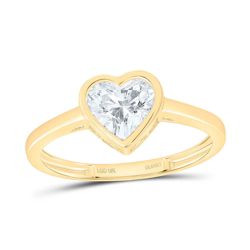 10K Yellow Gold 1 Cttw Lab Grown Diamond Fashion Heart Bezel Ring