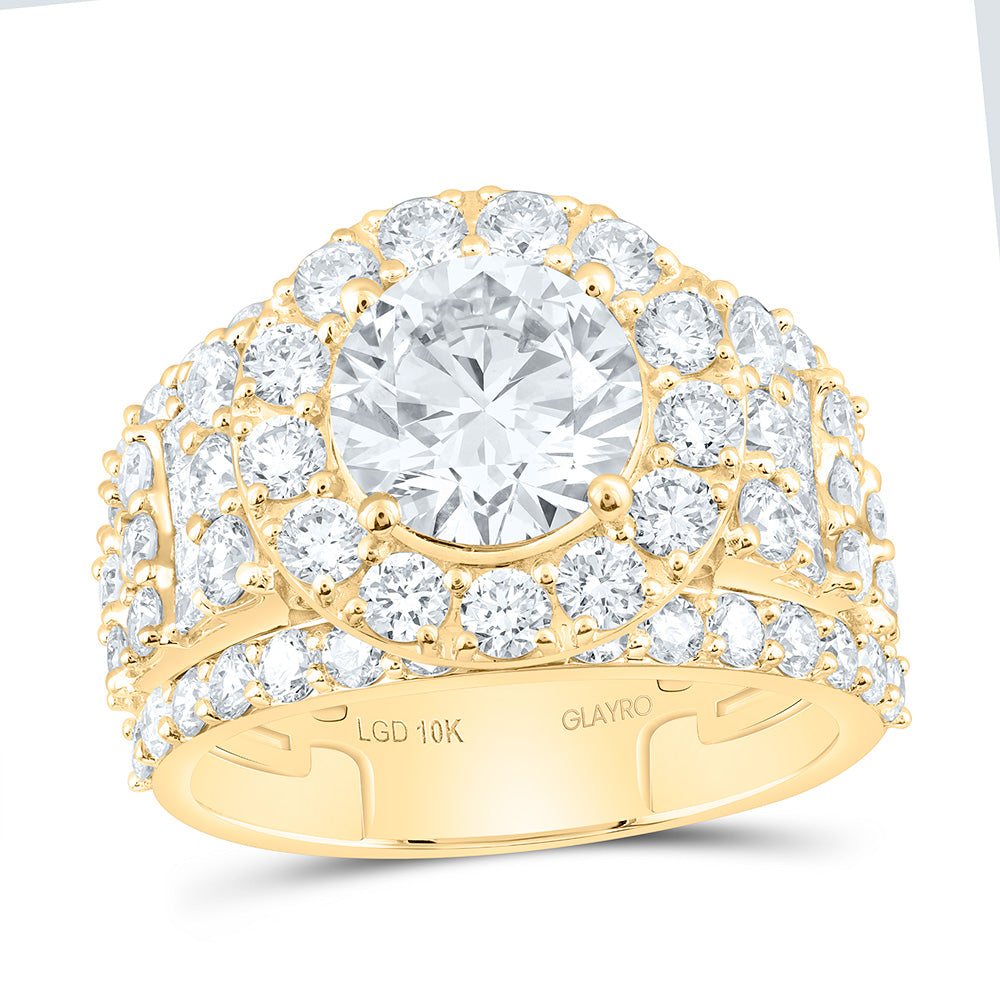 10K Yellow Or White Gold 4 7/8 Cttw Lab Grown Diamond 2 Cttw Center Round Single Halo Engagement Ring