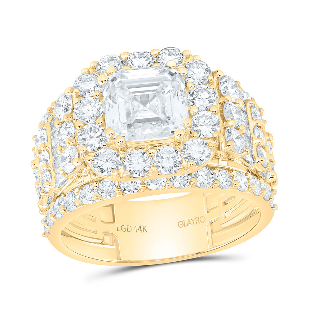 14K Yellow Or White Gold 5 Cttw Lab Grown Diamond 2 Cttw Center Asscher Single Halo Engagement Ring