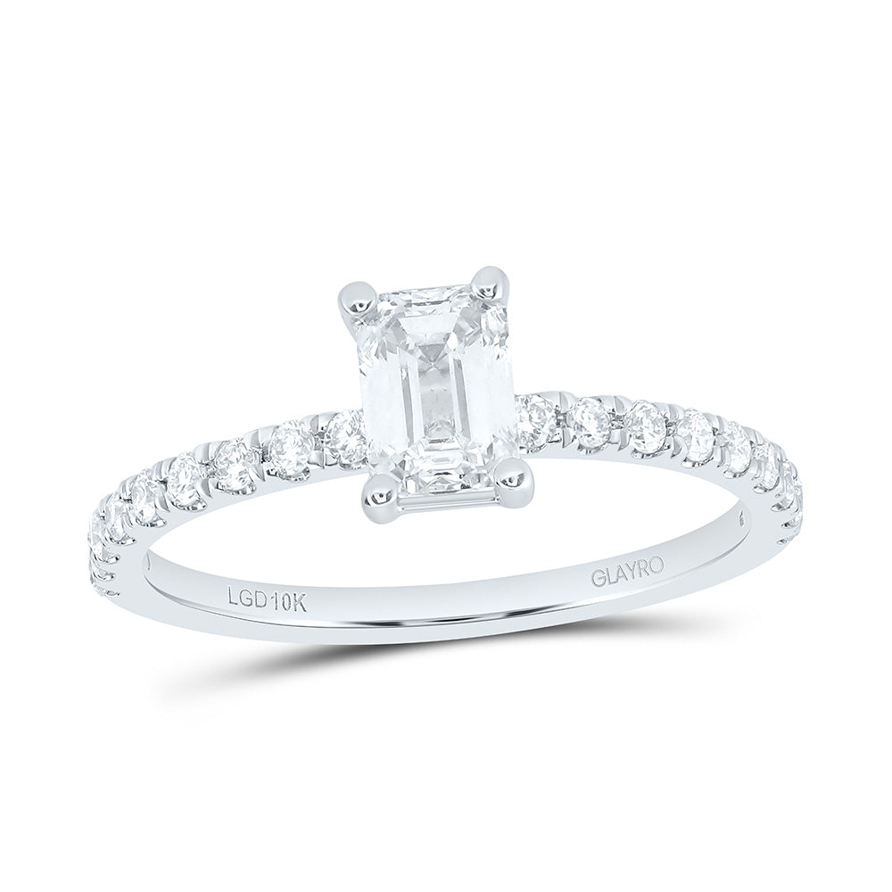10K Yellow Or White Gold 3/4 Cttw Lab Grown Diamond 1/2 Cttw Center Emerald Engagement Ring