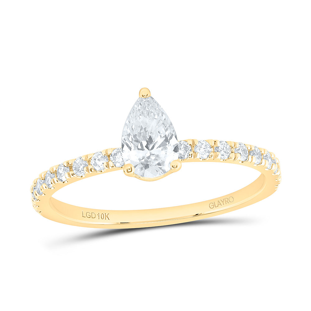 10K Yellow Or White Gold 3/4 Cttw Lab Grown Diamond 1/2 Cttw Center Pear Engagement Ring