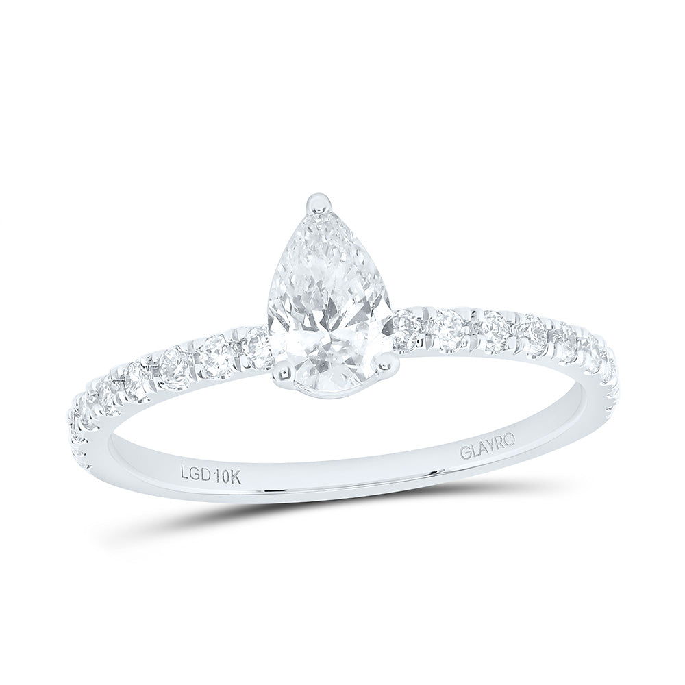 10K Yellow Or White Gold 3/4 Cttw Lab Grown Diamond 1/2 Cttw Center Pear Engagement Ring