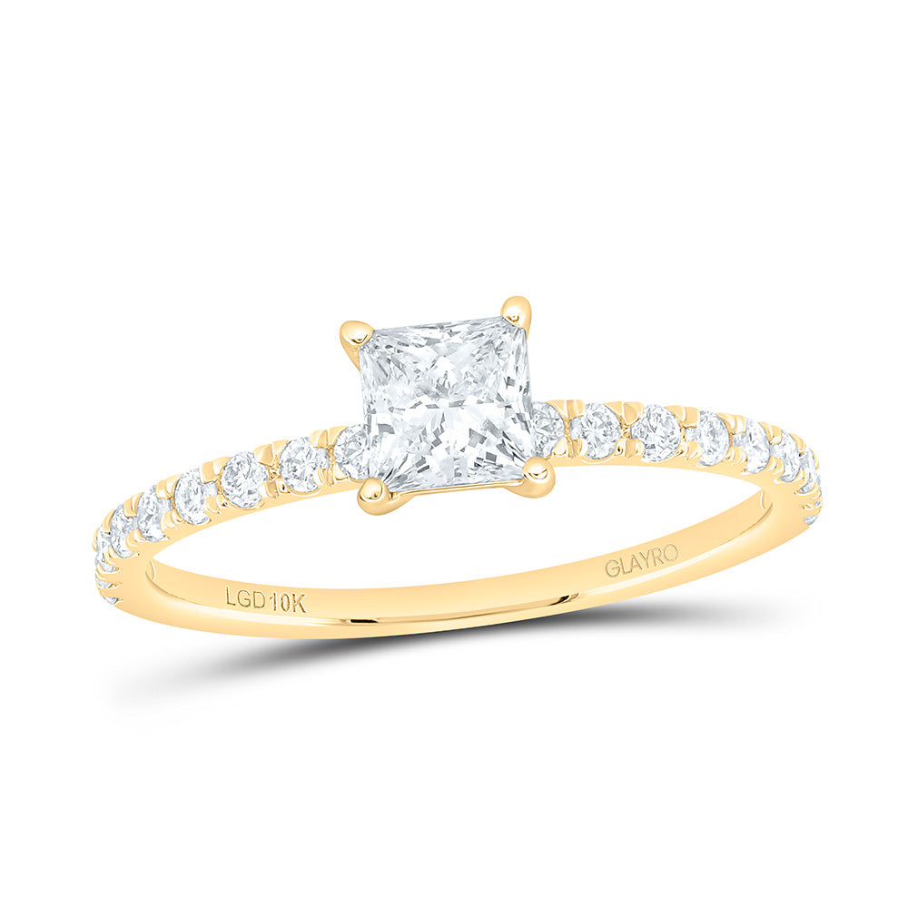 10K Yellow Or White Gold 3/4 Cttw Lab Grown Diamond 1/2 Cttw Center Princess Engagement Ring
