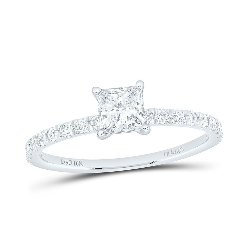 10K Yellow Or White Gold 3/4 Cttw Lab Grown Diamond 1/2 Cttw Center Princess Engagement Ring