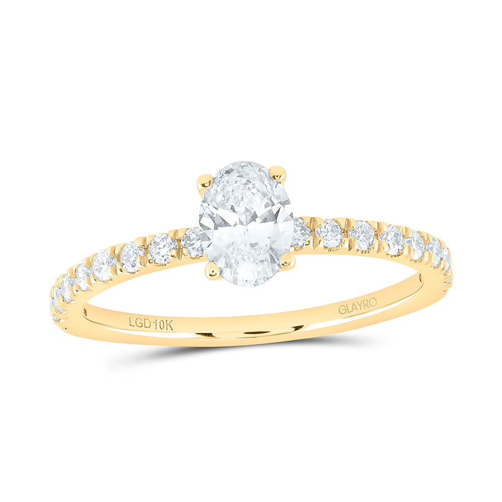 10K Yellow Or White Gold 3/4 Cttw Lab Grown Diamond 1/2 Cttw Center Oval Engagement Ring