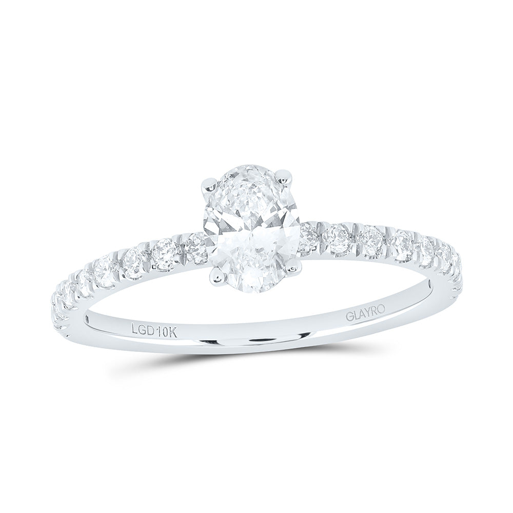 10K Yellow Or White Gold 3/4 Cttw Lab Grown Diamond 1/2 Cttw Center Oval Engagement Ring